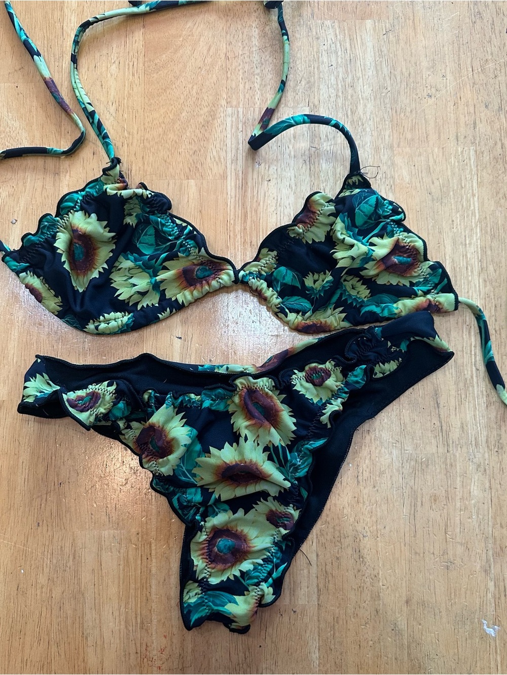 Fashion Nova Black Sunflower Print Bikini Set